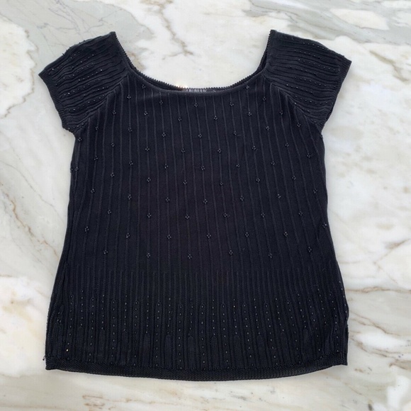 LAUNDRY BY SHELLI SEGAL BLACK EMBELLISHED KNIT TOP SIZE M - Picture 2 of 16